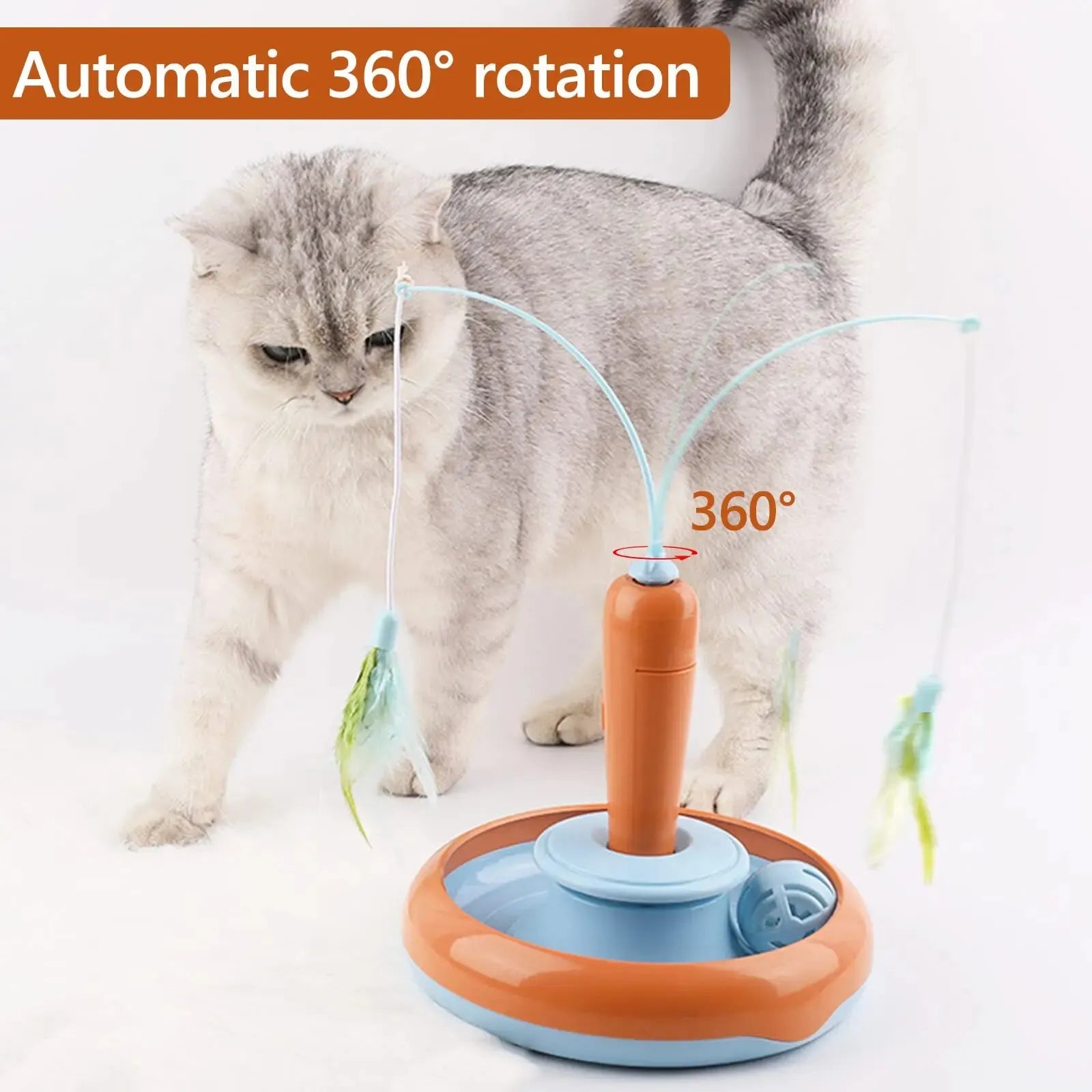 Interactive 360° Rotating Feather Toy for Cats