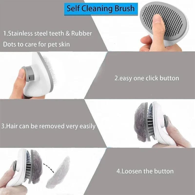 Self-Cleaning Pet Hair Removal Comb for Cats & Dogs