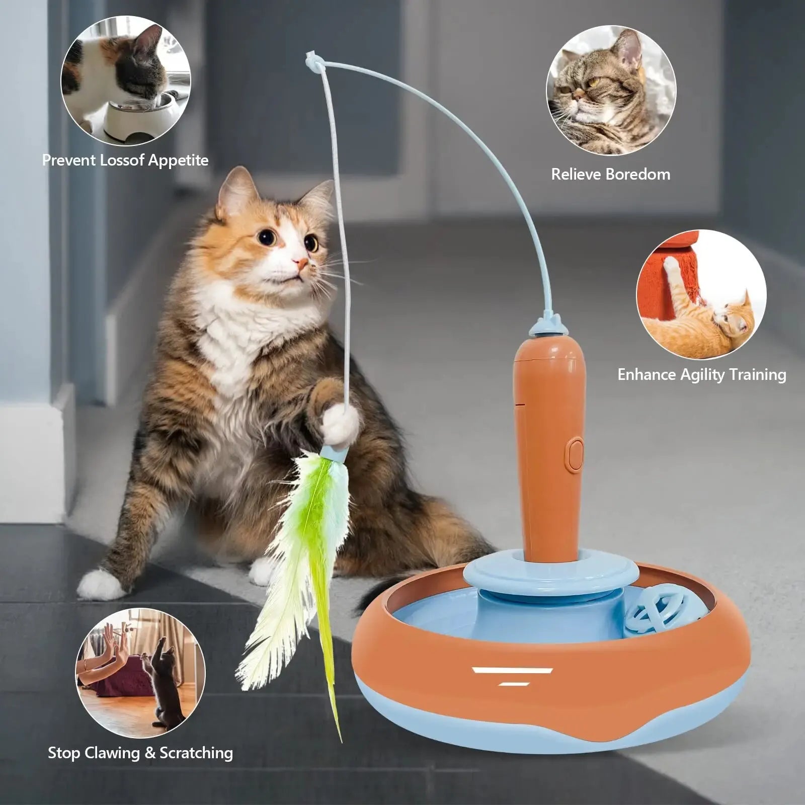 Interactive 360° Rotating Feather Toy for Cats