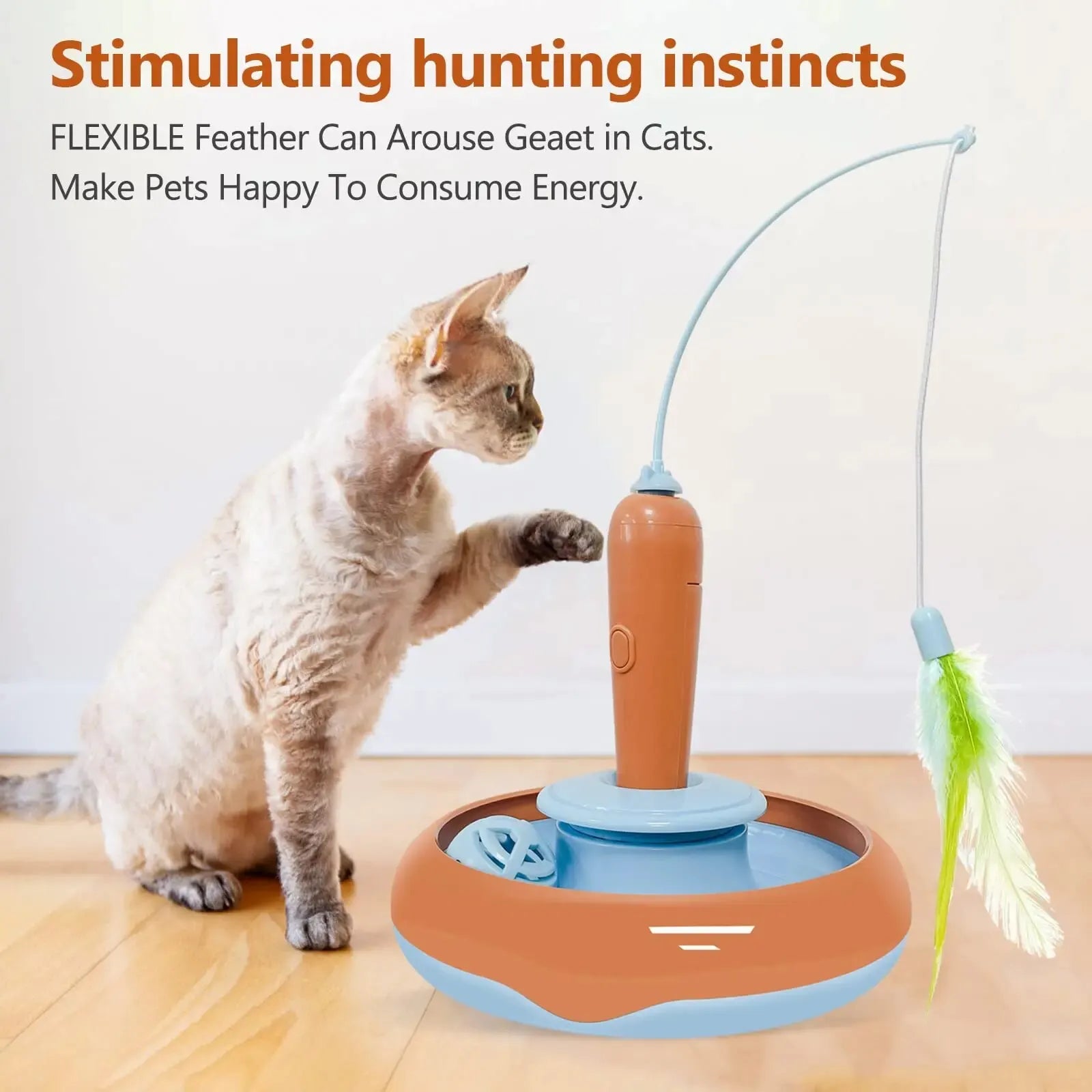 Interactive 360° Rotating Feather Toy for Cats